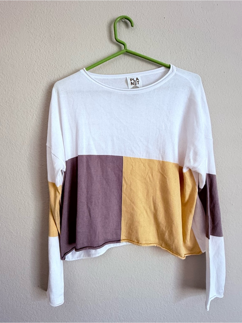 Planet by Lauren G Colorblock Pima Cotton Blend Knit Sweater Brown White